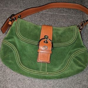 Coach green suede and tan leather purse